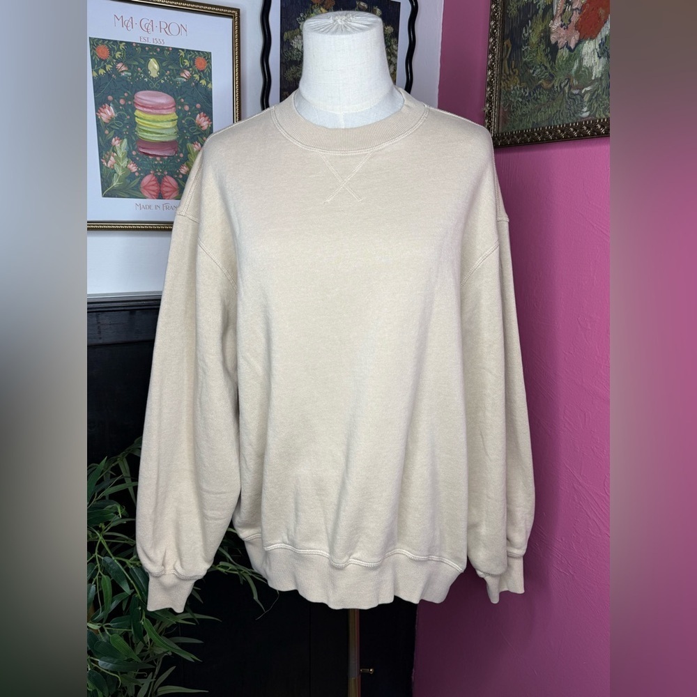 H&M Women’s Crew Neck Oversized Sweatshirt in Beige Sz Extra Small
